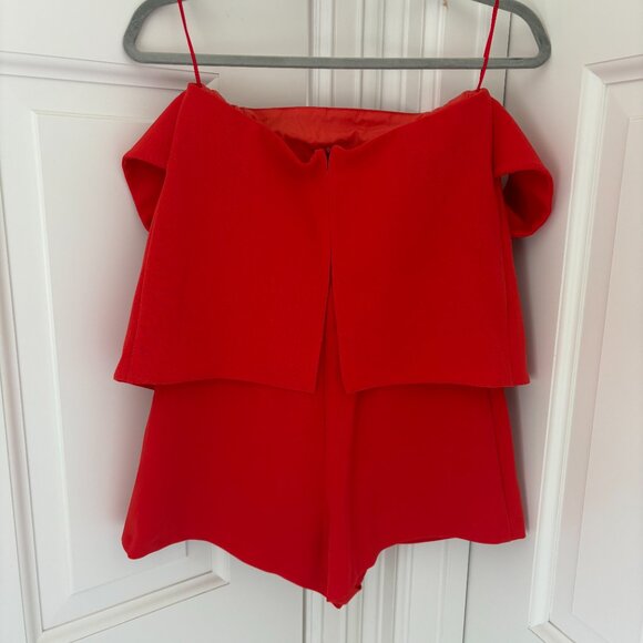 Topshop Red off-the-shoulder Romper - Picture 3 of 4